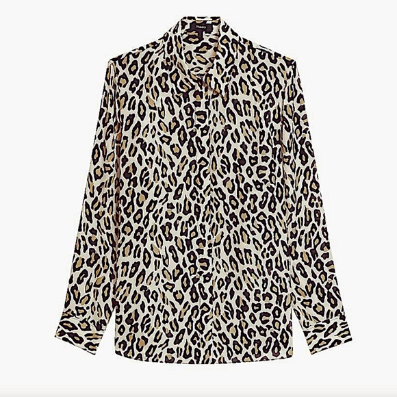 Theory Classic Straight Leopard Print Silk Shirt - Picture 11 of 14